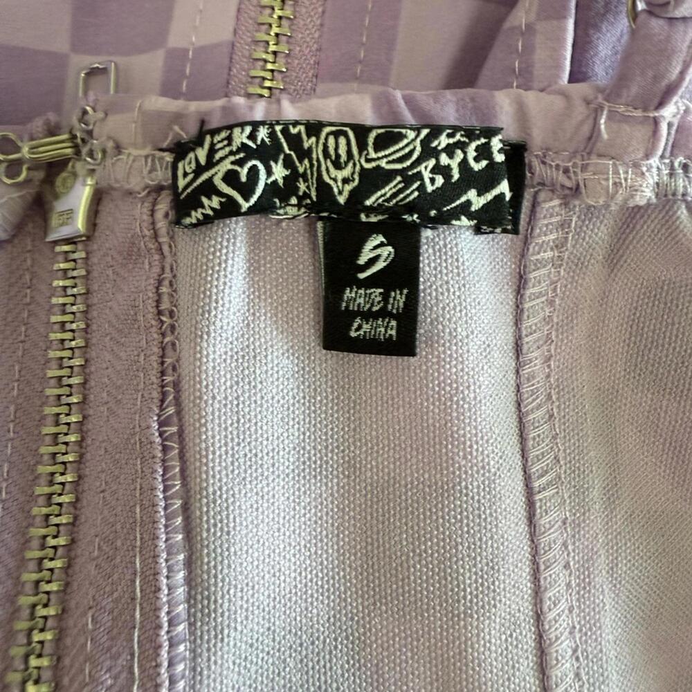 Dolls Kill First Move Checkered Lace-Up Mini Dress Lavender Purple Size Small S - Picture 7 of 10